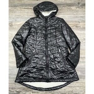 Kenneth Cole Puffer Jacket Women's Small‎ Sherpa-Lined Black Full Zip Hooded
